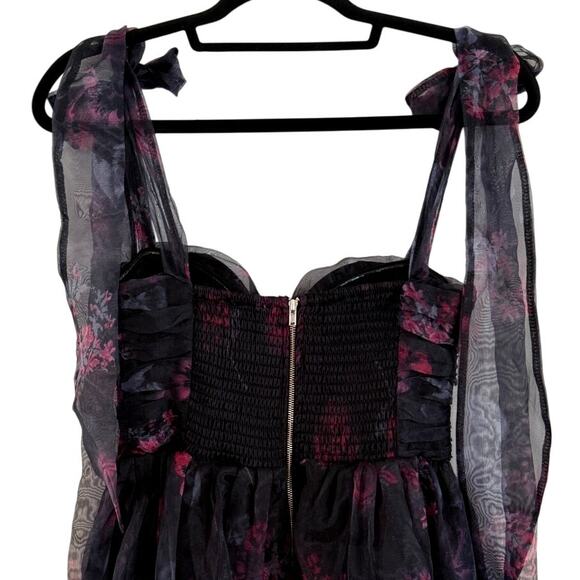 Petal and Pup Women's Midi Dress Small chiffon black floral dark fairy goth vamp - Picture 6 of 7